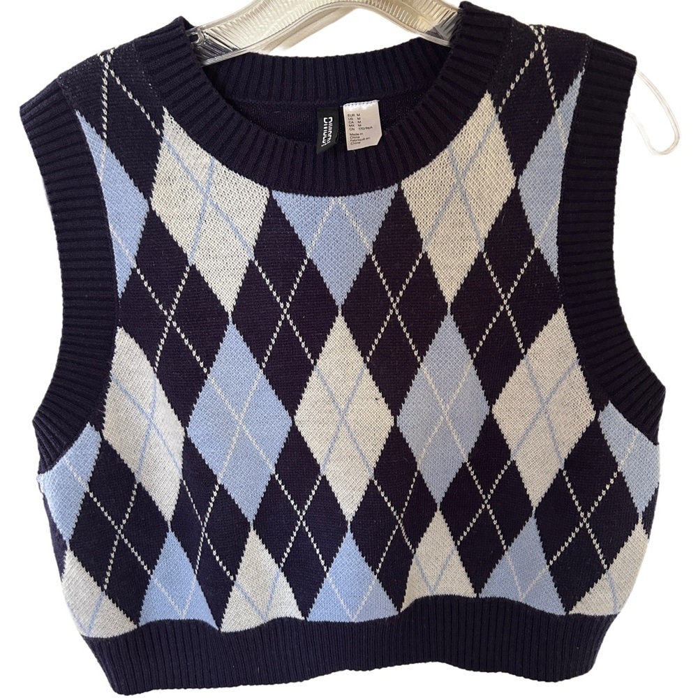 H&M Diamond Pattern Crop Top - Dark Blue and Light Blue